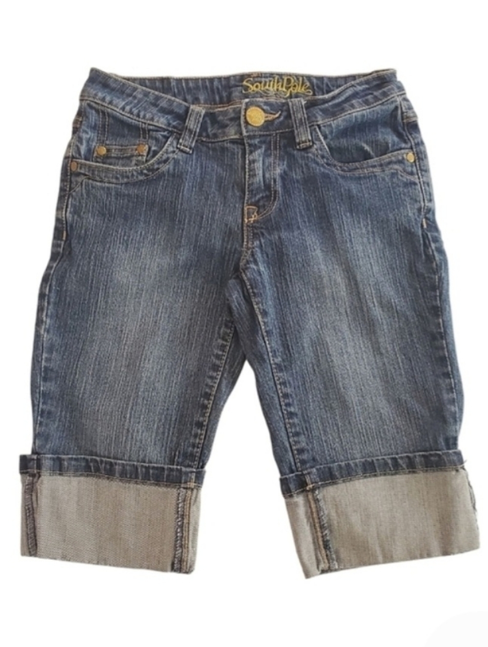 7453 * South Pole Cuffed Capri Jeans Shorts Medium Wash Size 1